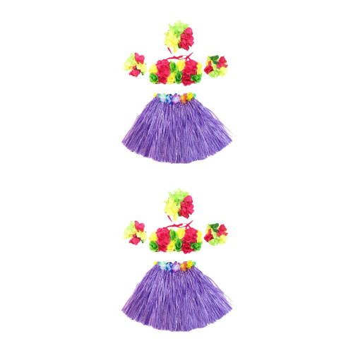 10Pièces Jupe Hawaïenne Violet Ensemble Hula Bra Accessoires
