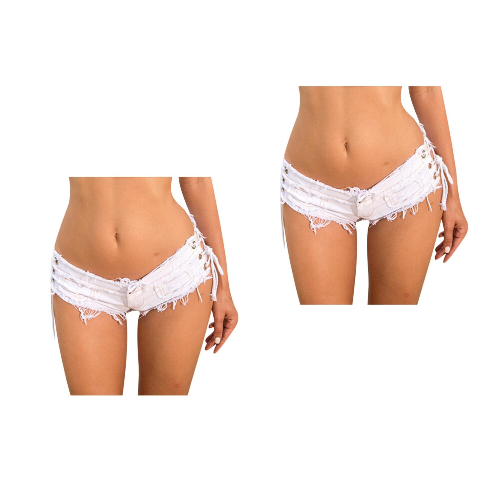 2St Wit Ripped Denim Short Taille Met Riem En Knoopsluiting-image