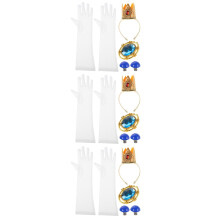 3Sets Prinsessen Verkleedset Met Kroon, Oorbellen En Handschoenen