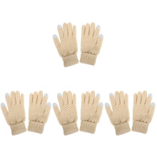 4Paires Hiver Tactiles Beiges Plein Doigt Pour Extérieur