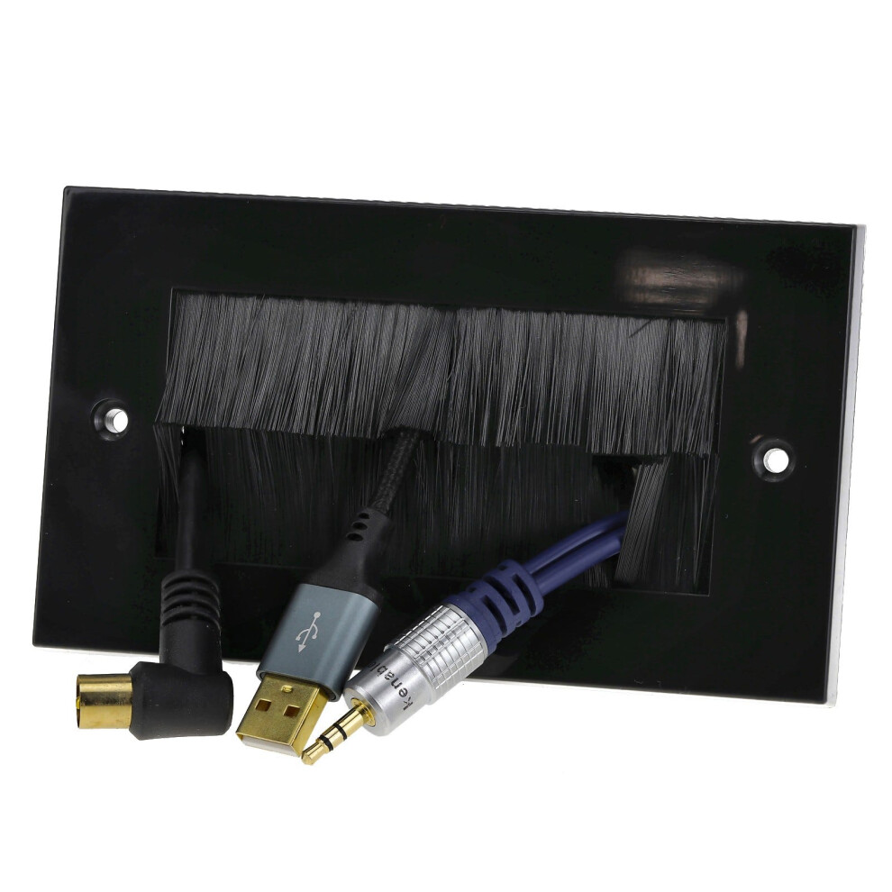 Cable Entry/Exit Brush Faceplate For Wall Outlet Uk Double Gang Black 5055383483945