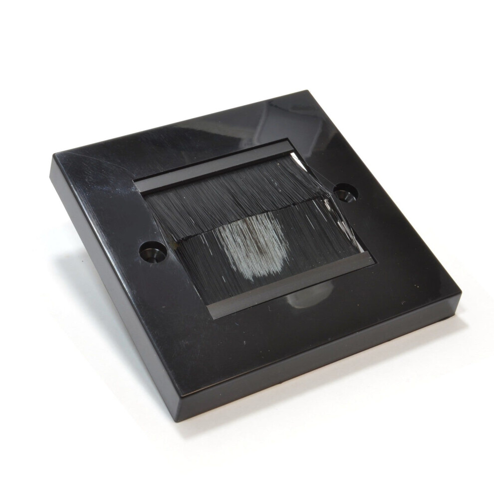 Kenable Cable Entry/Exit Brush Faceplate For Wall Outlet Uk Single Gang Black