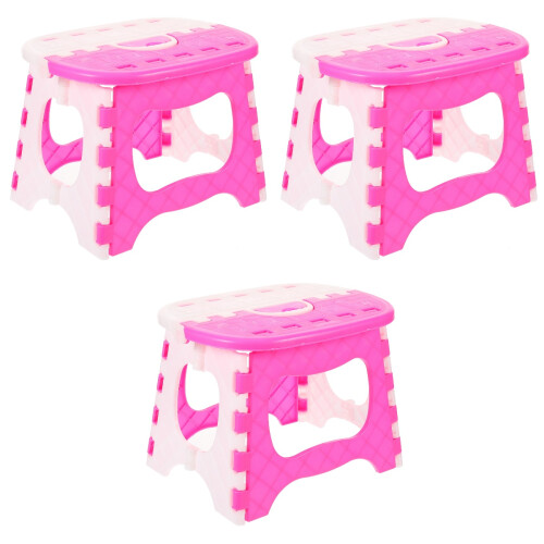 3Pcs Portable Folding Step Stool Pink Plastic with Handle
