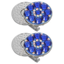 2Pièces Marqueur Balles Golf Clip Chapeau Cristal Bleu Solide