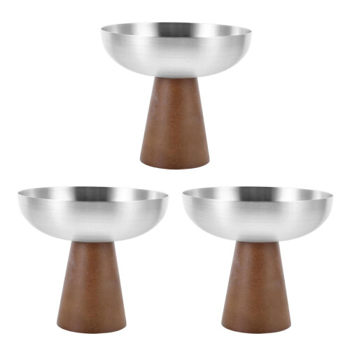 3Pièces Bols À Glace En Acier Bois Pour