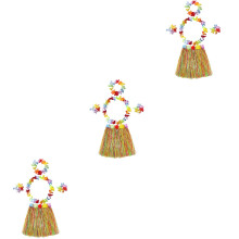 3Ensembles Costume Jupe De Hula Pour Fête Hawaïenne Coloré