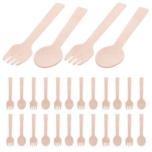 1Ensemble Couverts Dessert Bois Mini Cuillères Clair