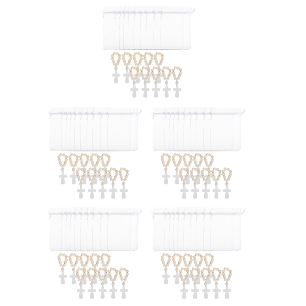 50Sets Wood Beads Rosary Sets With Crucifix And Mesh Bag For Baptism Aboofan