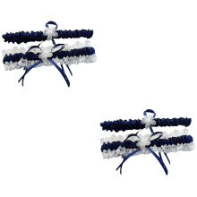 2Pairs Bowknot Sock Suspenders Dark Blue Adjustable Stocking Belts