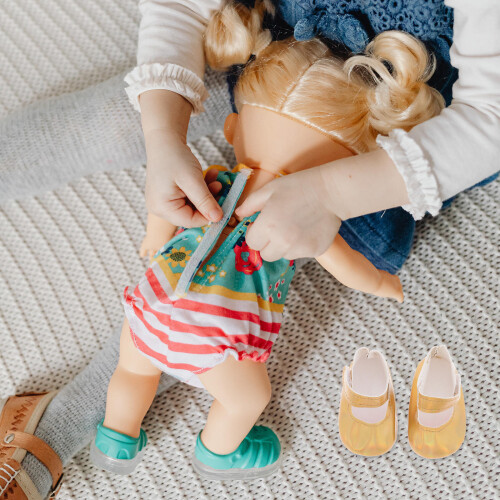 5Pièces Chaussures Dorées En PU Miniature Pour Accessoires 2