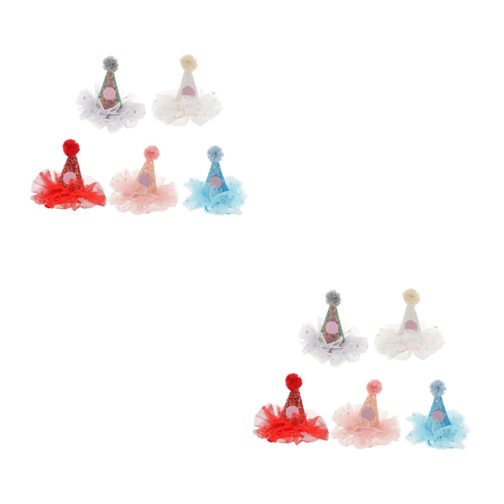 10St Kinder Verjaardag Hoed Haarspelden Mesh & Pailletten Glitter-image