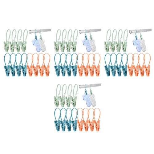 48Pcs Assorted Color PP Clothing Clips with Rope Windproof for Laundry