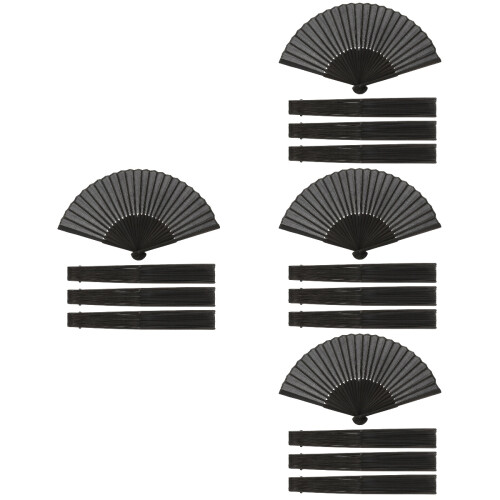 16Pièces Éventails En Bambou Noir Style Rétro Pour Salon