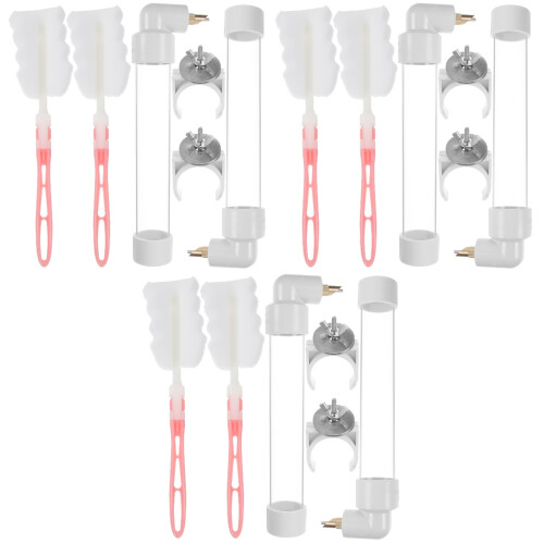 6Sets Stable White Plastic Water Dispenser for Birds and Parrots