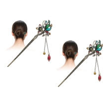 2Pcs Blue Vintage Hair Chopsticks Tassel Hairpin for Stylish Updo