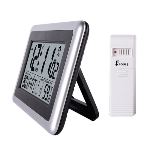 1Set Multi-Function Silver Alarm Clock ABS Indoor Thermometer Digital