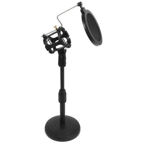 1Pc Adjustable Microphone Stand with Metal Base and Filter Black