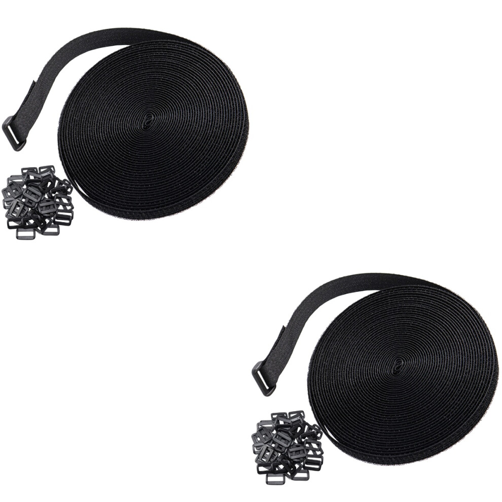 2Sets Reusable Nylon Hook And Loop Securing Straps With Buckles Black 3703348638573