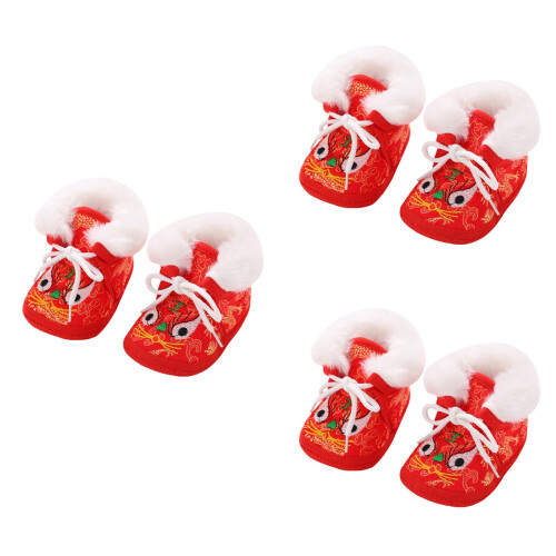 3Paires Chaussures Enfants Bottines Brodées Chaudes