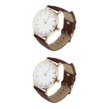 2Pcs Female Wrist Watch Brown Belt Casual Quartz Timepiece
