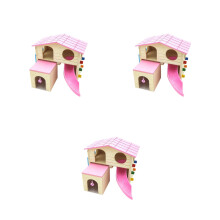 3Pcs Wooden Hamster Sliding Stair House Safe Play Hut