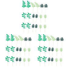 72Pcs Hawaiian Party Cake Decor Green Palm Leaf Cake Insert Cards