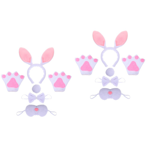 2Sets White Bunny Ears Headband Easter Costume Accessories Cosplay Kit 2