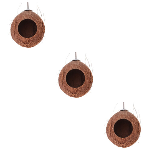 3Pcs Brown Coconut Shell Hanging Nest for Hamsters Squirrels Pets