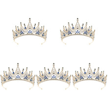 5Pcs Blue Tiaras for Bride Rhinestone Crowns Wedding Hair Decor