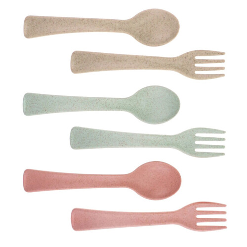 3Sets Kids Tableware Fork Spoon Set Wheat Straw Fiber Assorted Colors
