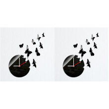2Pcs Removable Black Acrylic Mirror Wall Clock DIY Decal Stickers