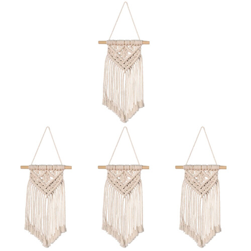 4Pcs Woven Macrame Tapestry Ivory Bohemian Hanging Decor for