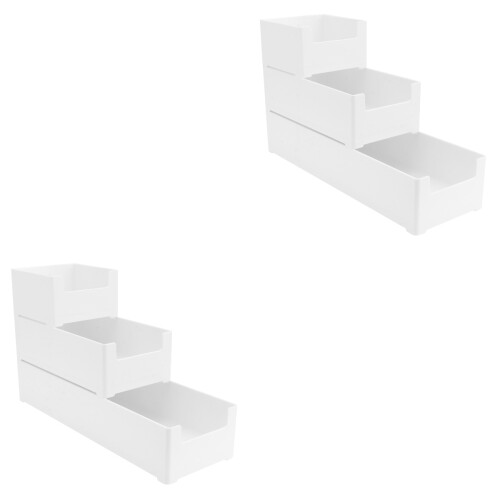 6Pcs White Bamboo Cutlery Storage Box Tableware Stackable Organizer