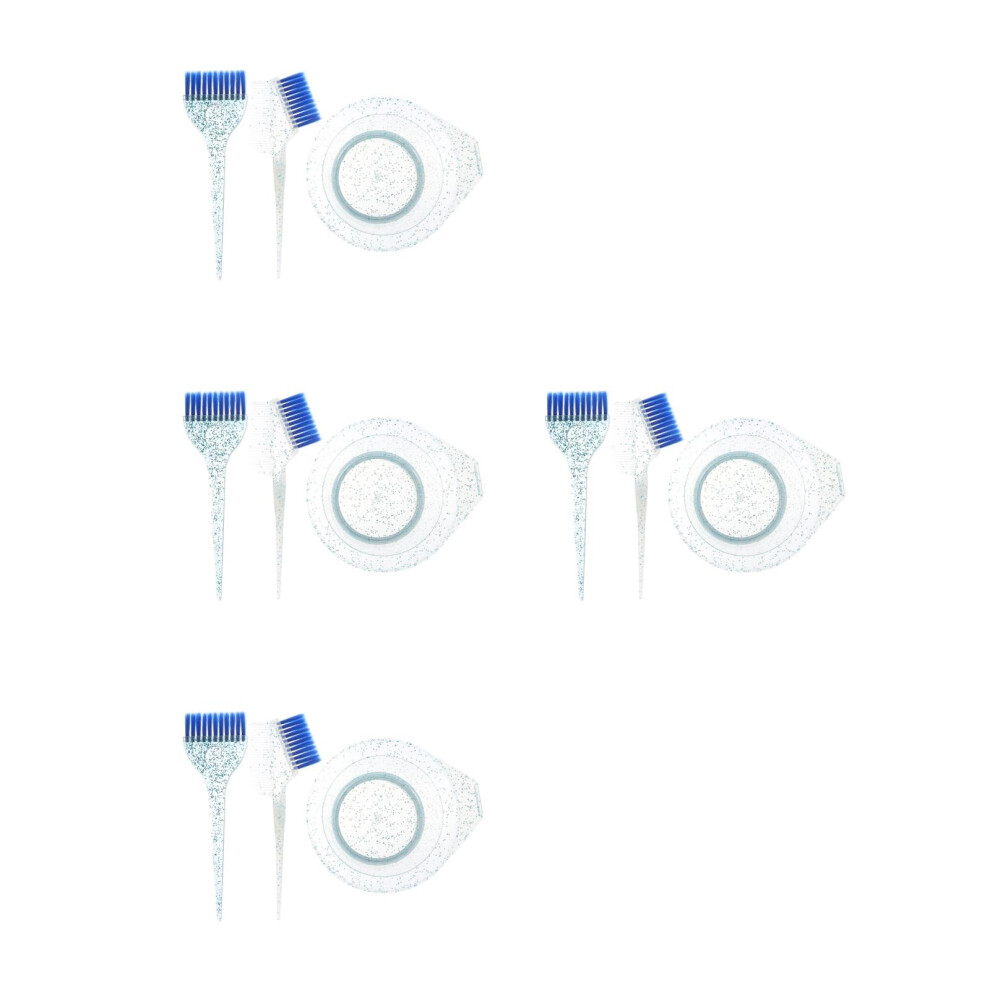 Inoomp Blue 4Sets Hair Coloring Mixing Bowl And Brush Durable Salon Supplies