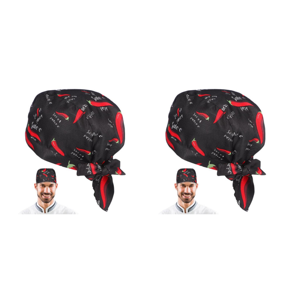 2Pcs Working Caps Kitchen Chef Hat Chili Pattern Waiter Cap Colors 3703416325725