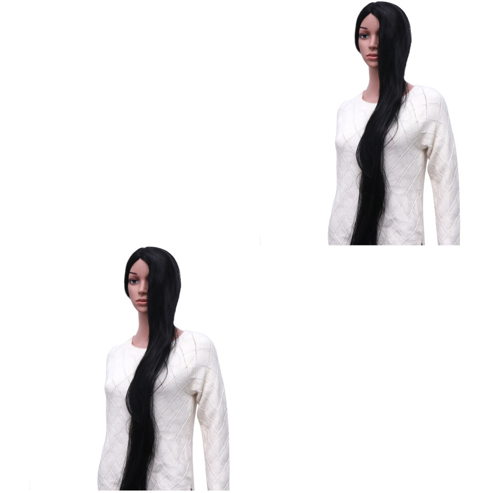 Inoomp 2Pcs Black Straight Synthetic Hair Wigs Lace Hair Hood For Women Use