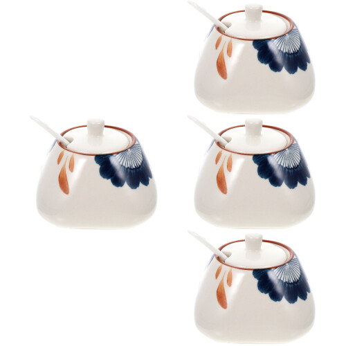 4Sets Lightweight White Ceramic Condiment Jars for Kitchen Use