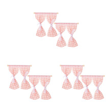 6St Miniatuur Gordijnen Roze Hout Polyester Met Rails Voor Poppenhuis