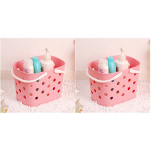 2Pcs Pink Plastic Bathroom Tote Basket Handheld for Home Organization