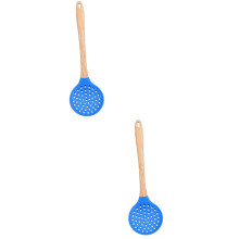 2Pcs Blue Silicone Skimmer Colander Spoon Heat Resistant Food Serving