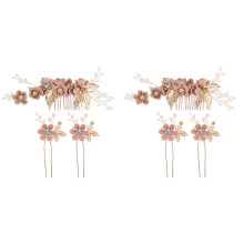 6Pcs Pink Floral Alloy Wedding Hairpins Elegant Bridal Hair Sticks