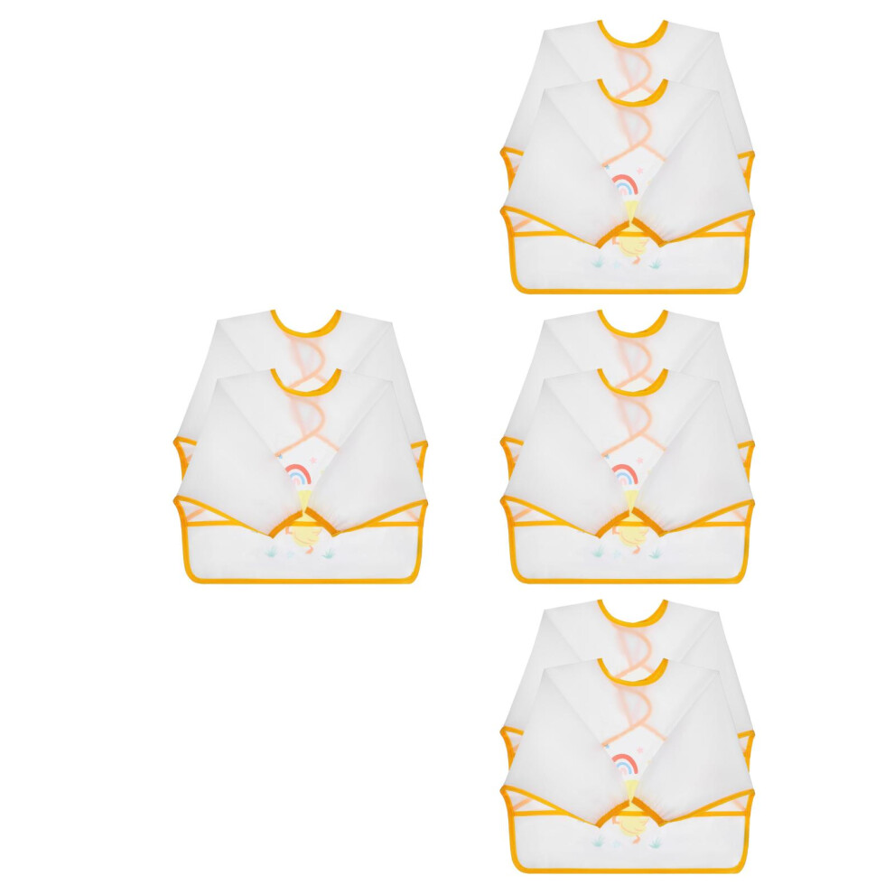 8Pcs Baby Bibs With Sleeves Long Sleeve Polyester Feeding Smocks White Solustre