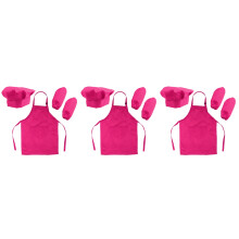 3Pièces Ensemble Chef Enfants Rose Tablier Chapeau Manchettes