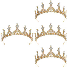 4Pcs Wedding Tiaras for Bride Golden Rhinestones and Pearls Headbands