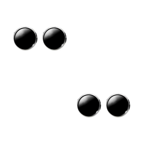 2Pcs Black Glass Collar Button Copper Cuff-Link Simple Elegant Design