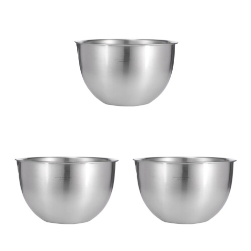 3Pcs Stainless Steel Egg Beating Bowls Silver Mixing Kitchen Tools