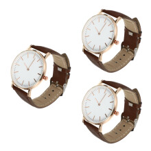 3Pcs Female Casual Watch Brown Strap Quartz Women Wrist Watch