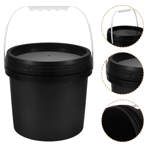 2Pcs PP Paint Buckets with Lid for Storage Black Plastic Bucket 2
