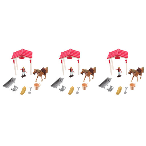 3Sets Assorted Farm Toys Horse Stable Playset Durable Model