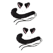 2Sets Creative Black Cat Ear Headband Tail for Carnival Party